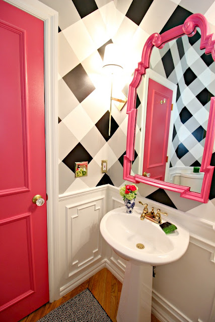 Pink, white and black bathroom makeover