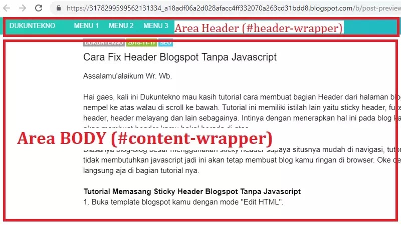 Cara Fix Header Blogspot Tanpa Javascript