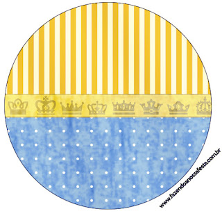 Golden Crown in Yellow and Blue, Toppers or Free Printable Candy Bar Labels.