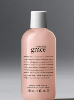 Versatile 'Amazing Grace Shampoo, Bath, and Shower Gel' in a clear bottle, showcasing its multipurpose use.