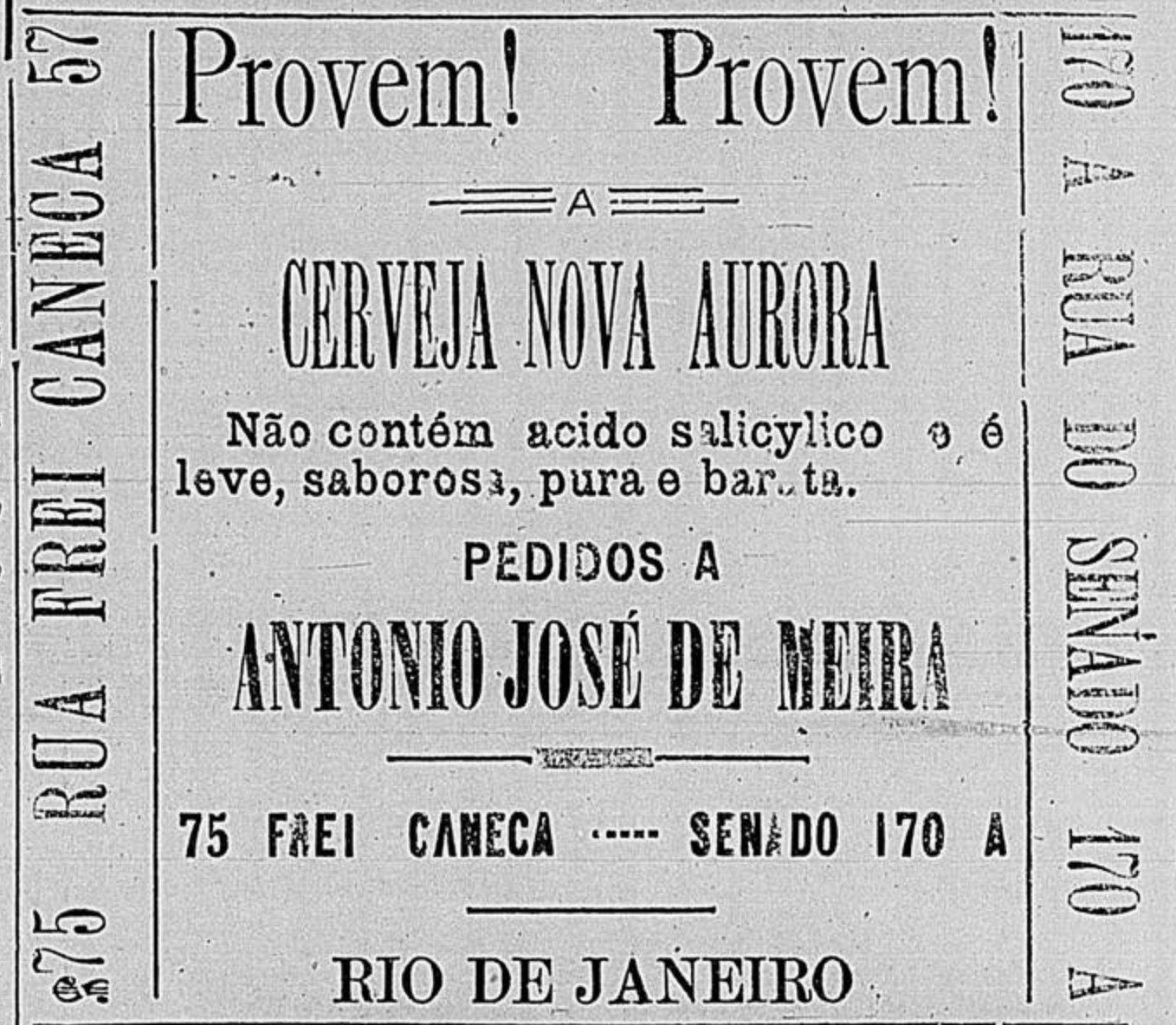 Campanha veiculada em 1898 promovendo a Cerveja Nova Aurora, produzida no Rio de Janeiro