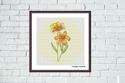 Yellow flower abstract striped cross stitch pattern - Tango Stitch