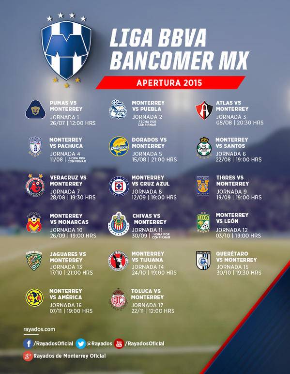 Calendario de los Rayados para el Torneo Apertura 2015. - Soy de La Pandilla - Club de Fútbol ...