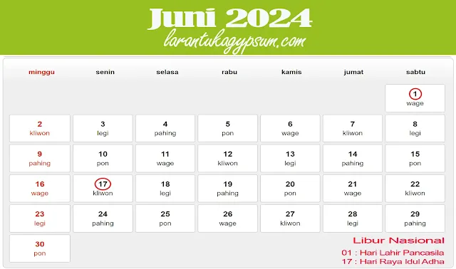 kalender 2024 bulan juni