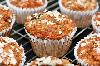 Banana, oat and raisin muffins