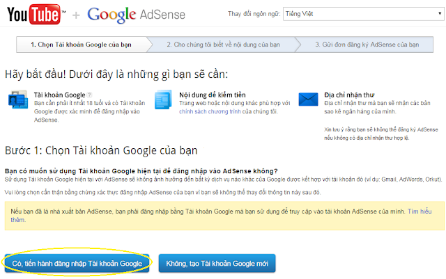 Hướng dẫn liên kết với Google Adsence và Network Youtube