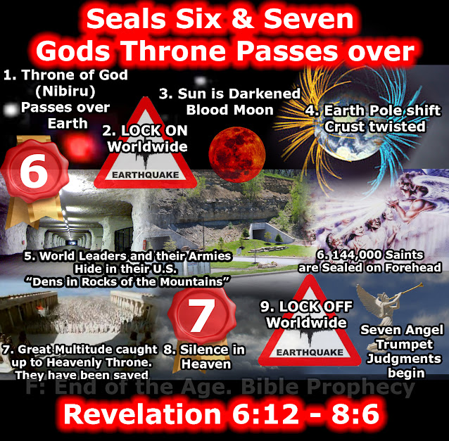 sixth seal throne of god nibiru hits earth worldwide earthquake sun is darkened moon blood red goes down at noon time in israel 12 oclock government illuminati run underground bunkers cities, 144000 saints sealed foreheads, 12 tribes israel, Asher, benjamin, Gad, Isichar, Judah, Joseph, Levi, Menasseh, Nephatali, Reuben, Simeon, Zebulon, Great multitude raptured earth, dust to dust, seal six seven silence in heaven, thunders, lightings, voices, lock off, seven angels trumpets prepare sound,