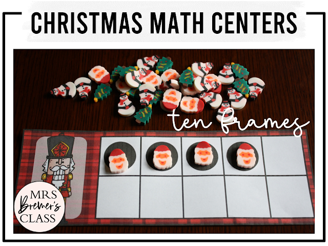 Christmas Math Center activities for Kindergarten and First Grade with measurement, patterns, counting, addition, sorting, and more