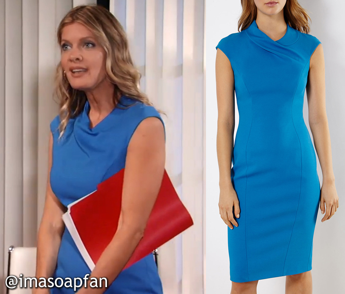 Nina Reeves, Michelle Stafford, Bright Blue Pencil Dress with Draped Neckline, Karen Millen, GH, General Hospital, Season 54, Episode 10/31/16