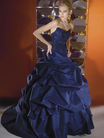 A Line Dark Blue Layer Tail Strapless Wedding Dresses