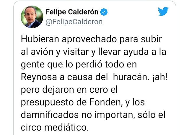 Calderón le dice a AMLO que use avión para llevar apoyos