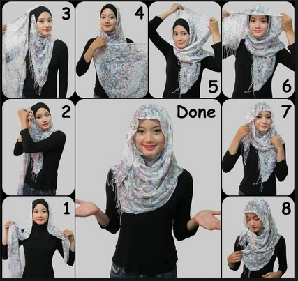 Kreasi Cara Memakai Jilbab Monochrome Segi Empat