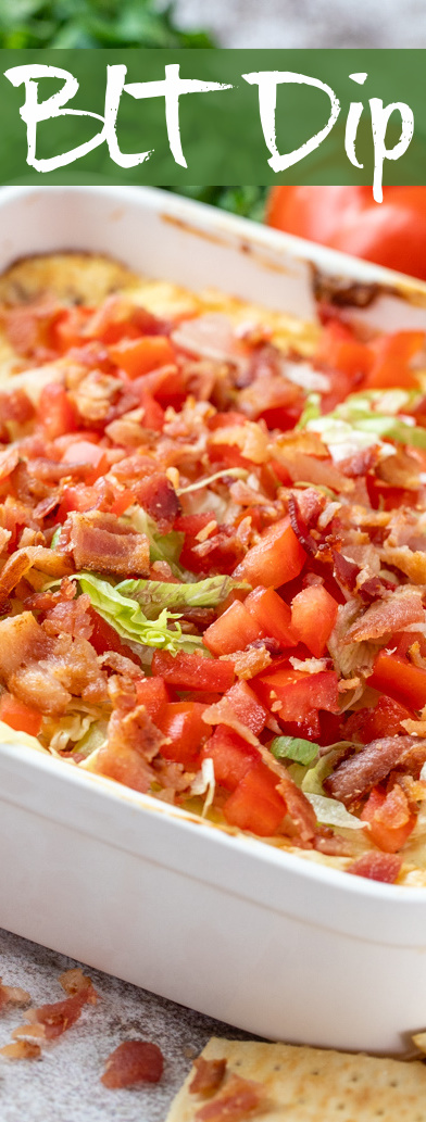 BLT Dip in casserole with text