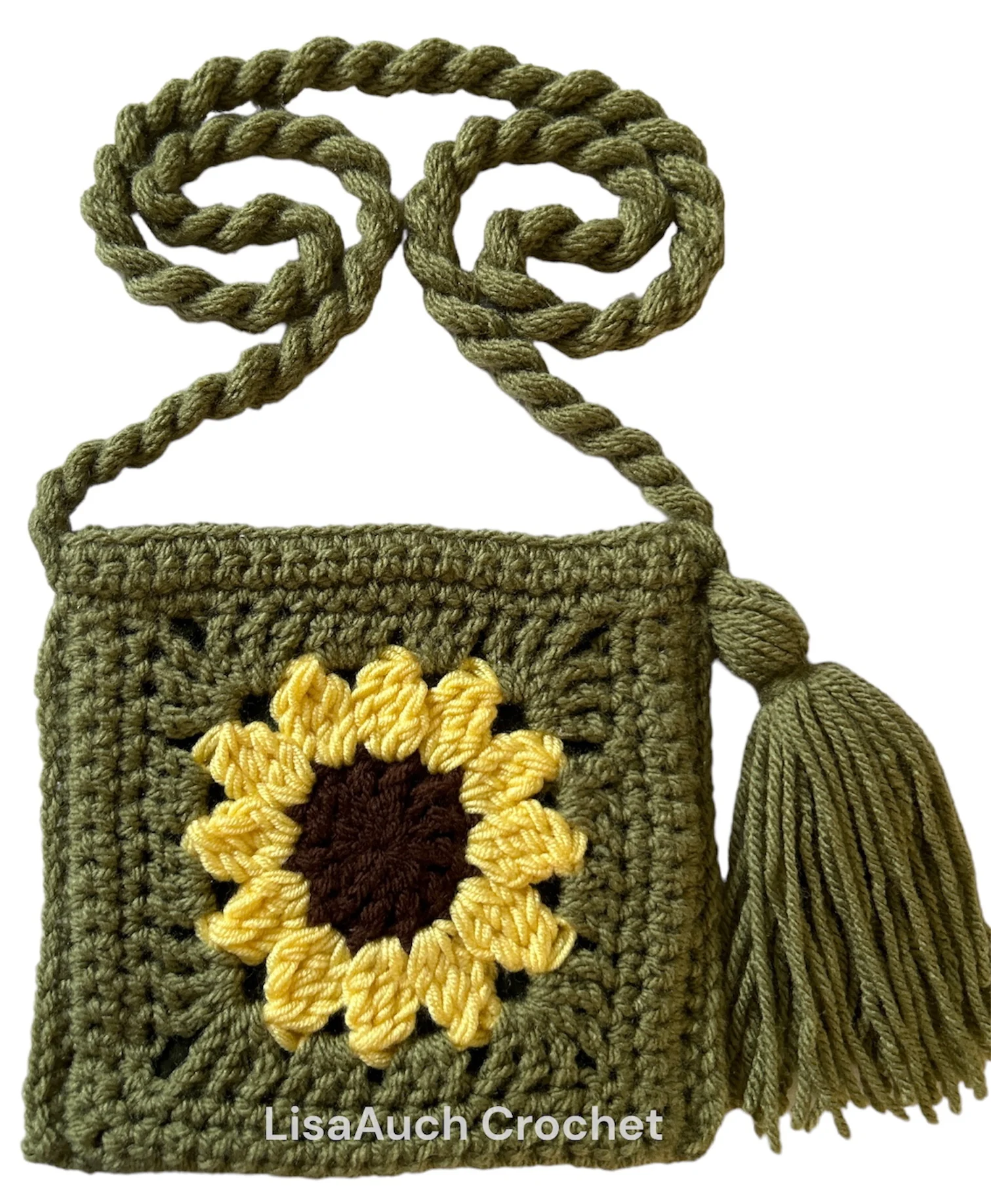 sunflower square cross body crochet bag