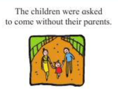 Change the meaning of the sentence by changing the preposition.  The children were asked to come without their parents.