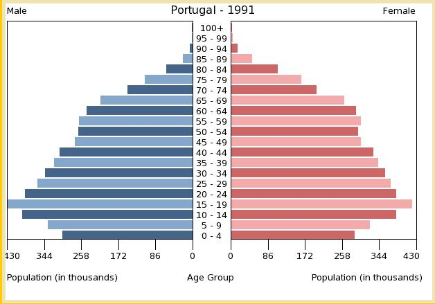 Resultado de imagen de piramide de poblacion de portugal 2016