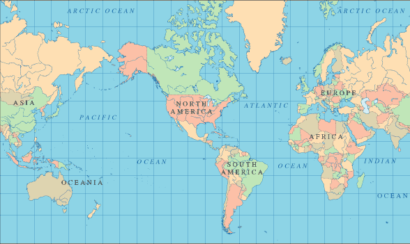 Map of World Countries,Oceans