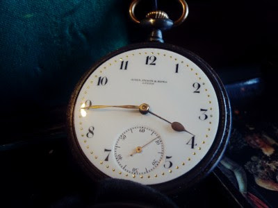 ANTIQUE GUNMETAL & GOLD POCKET WATCH BY OMEGA FOR JOHN DYSON & SONS. WORKING 