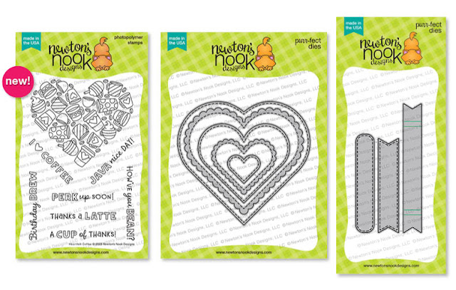 Heartfelt Coffee Stamp Set, Heart Frames Die Set and Banner Trio Die Set by Newton's Nook Designs