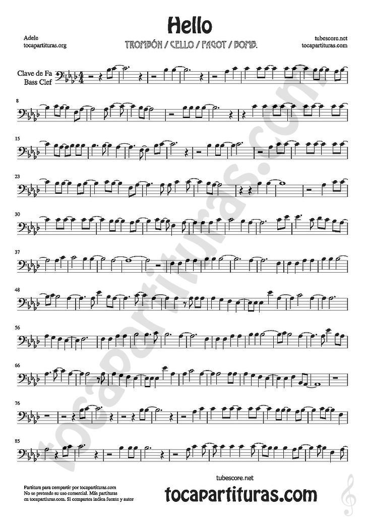 sheet music for trombone cello bassoon euphonium in bass clef music ...