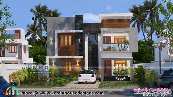 Modern House Elevation with Textures in Arayankavu, Kerala