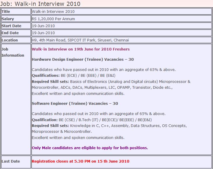 standard resume format for freshers. B.E 2010 Freshers wanted.