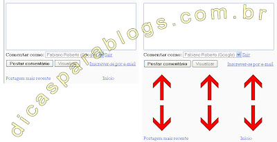 exemplo de espaço nos comentários do blogger