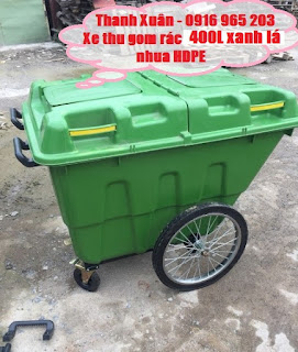 Xe thu gom rác 400 lít nhựa hdpe màu xanh lá