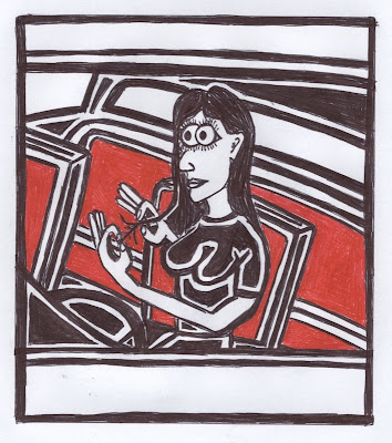 driving woman cartoon