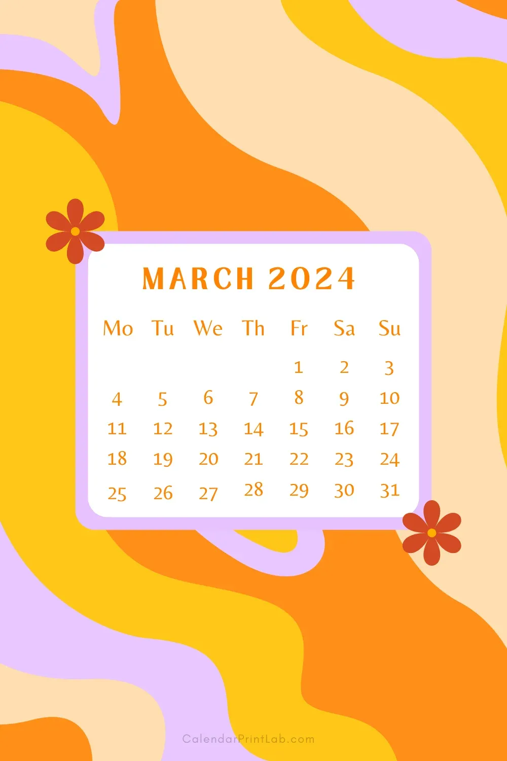 iPhone March 2024 Vertical Calendar Wallpaper