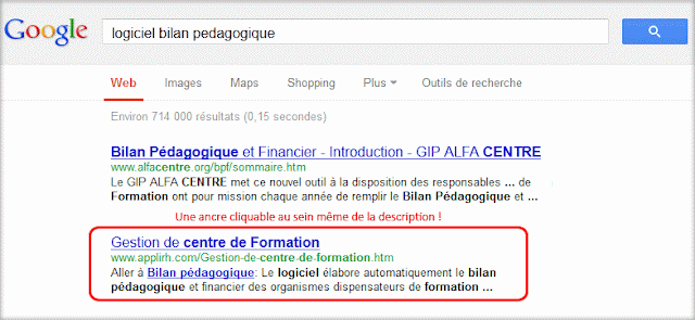 ancre html cliquable dans la description d'une serp de google - tendance webmarketing seo