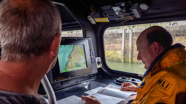 Photo of the navigator's desk on the new lifeboat