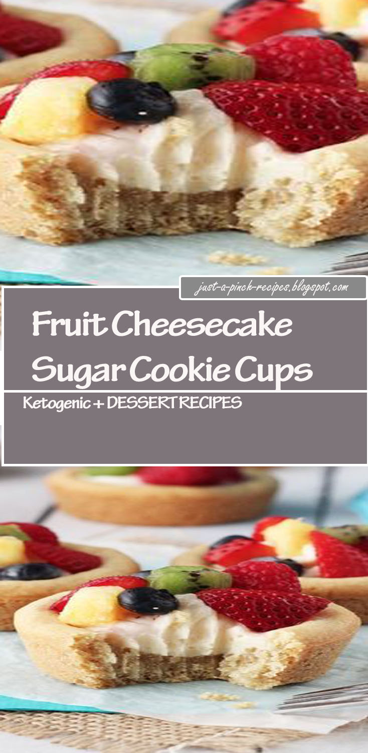 Fruit Cheesecake Sugar Cookie Cups are a fun twist on the classic sugar cookie recipe! Chewy cookies filled with cheesecake & topped with fresh fruit. Yum!