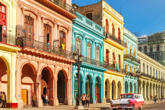 Havana street with color buildings in Cuba