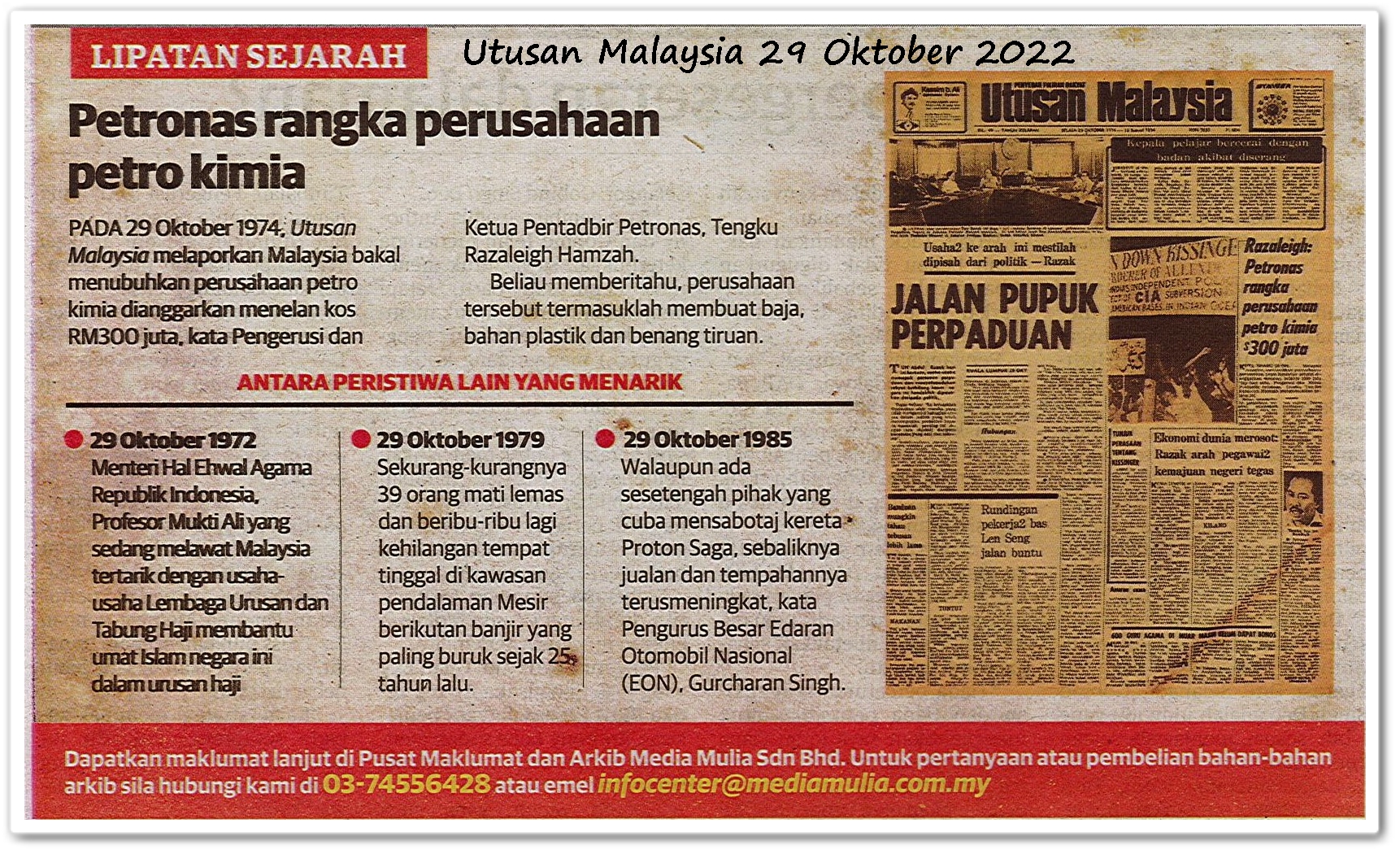 Lipatan sejarah 29 Oktober - Keratan akhbar Utusan Malaysia 29 Oktober 2022