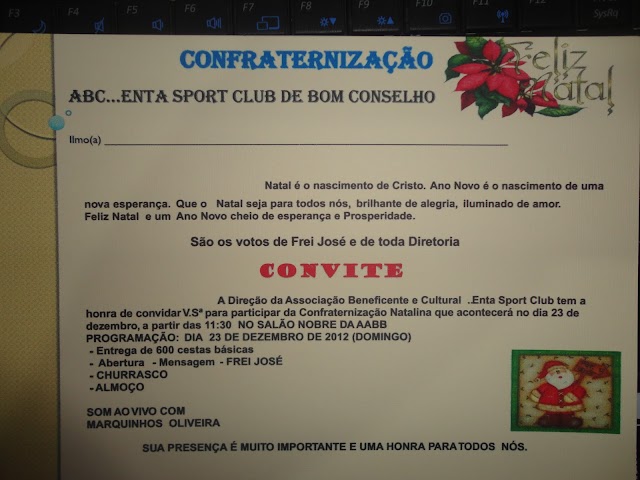 CONFRATERNIZAÇÃO DO ...ENTA SPORT CLUB SERÁ DOMINGO