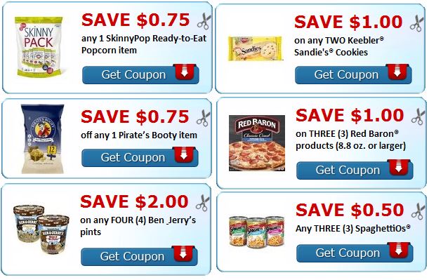 ben jerry's, pirate's botty, skinnypop, red baron, keebler coupons