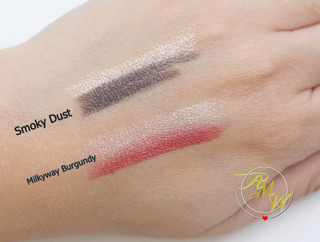 a swatch photo of Laneige Two Tone Shadow Bars Smoky Dust and Milkyway Burgundy