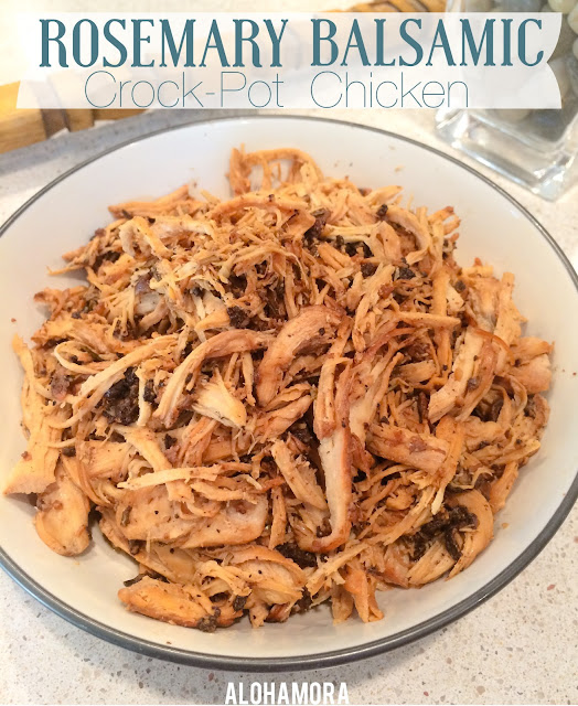 Rosemary Balsamic Crock-Pot/Slow Cooker Chicken is so so easy and simple to make, healthy and diet friendly, gluten free, dairy free, nut free, but full of a sweeter flavor thanks to the balsamic vinegar.  Could easily make this a freezer meal.  Throw it in the crock-pot in the morning before work/school and it's ready, moist, and delicious at dinner. Alohamora Open a Book http://alohamoraopenabook.blogspot.com/ 