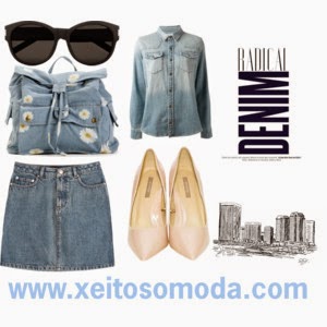 imagen total look denim con zapatos salon