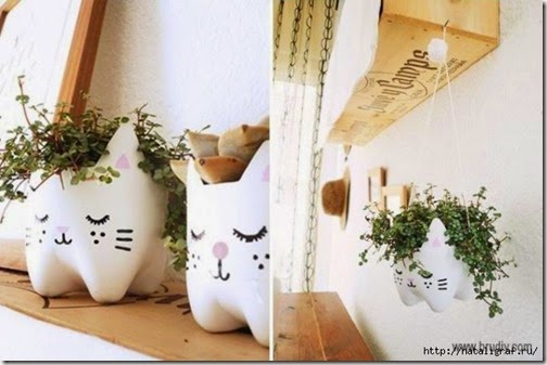  Bonitas maceteros con carita de gato hechos con botellas de refrescos de dos litros