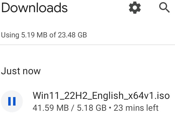 windows 11 iso file downloading on android