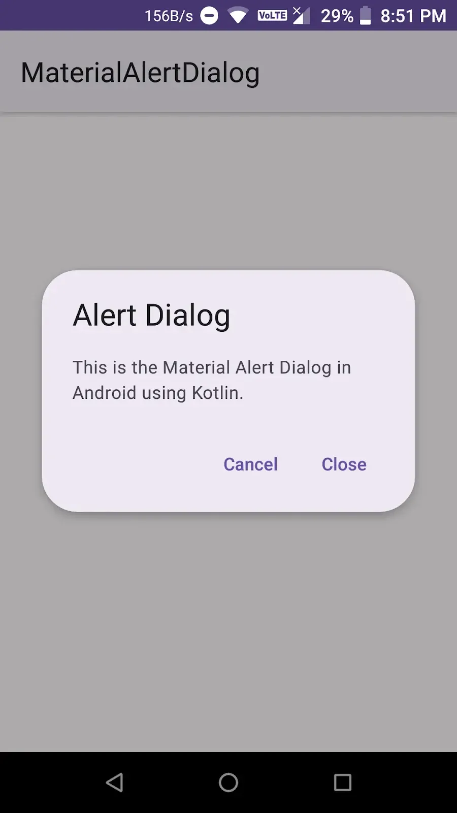 A screenshot of a Android Material 3 Alert Dialog