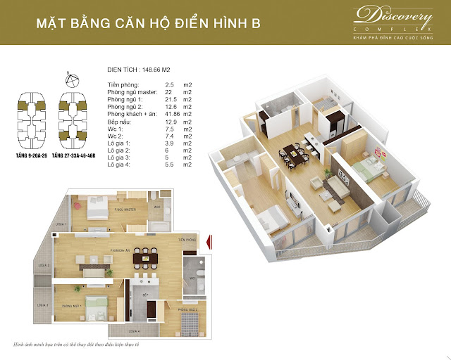 Mặt bẳng căn hộ 148m2 Discovery Complex