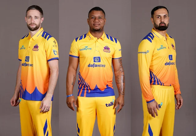 •	Dafanews, Ease My Trip, Azha Perfumes and Transworld to adorn the yellow-and-orange jerseys of a solid Warriors squad for the league’s inaugural season