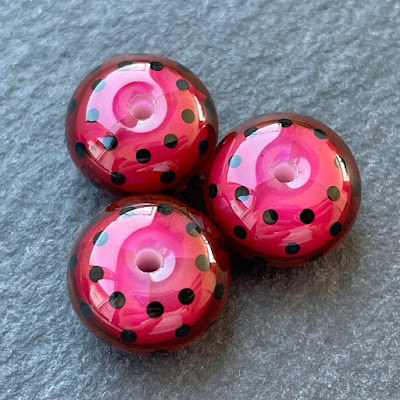 Handmade lampwork glass beads made with CiM Lingonberry