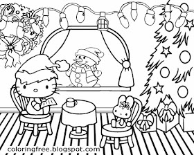 Girls pretty hello kitty Christmas printable cute coloring pictures creative drawing ideas for kids