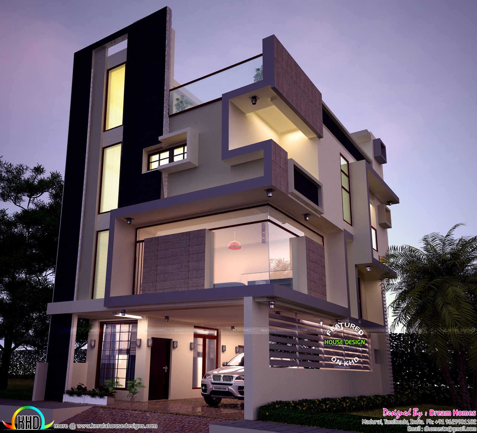  30x40  Contemporary three storied home  Kerala home  design  