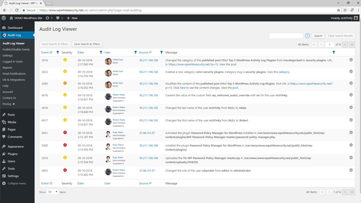 wordpress activity logs