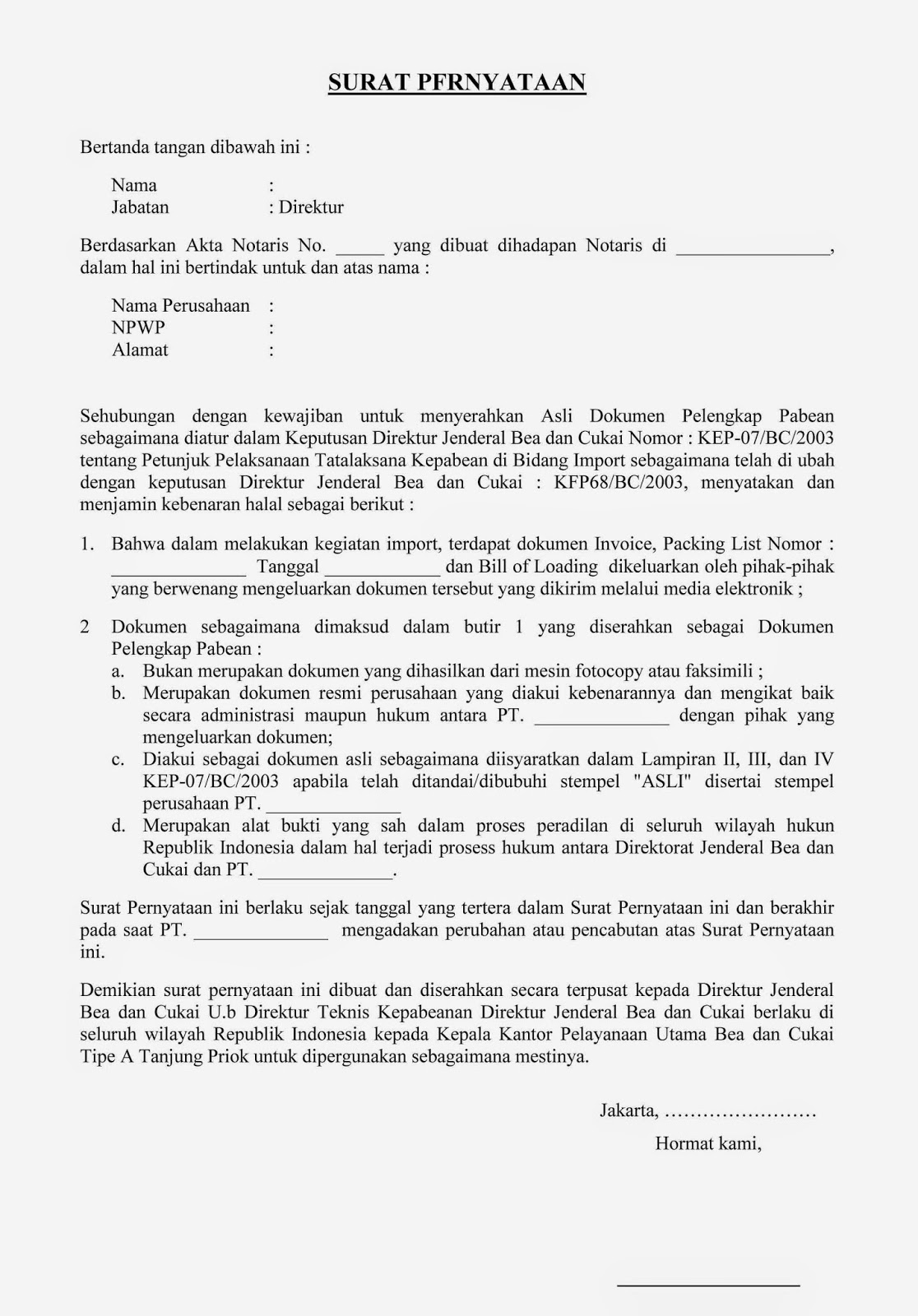 Contoh Surat Pernyataan SE 21  Wisanggeni